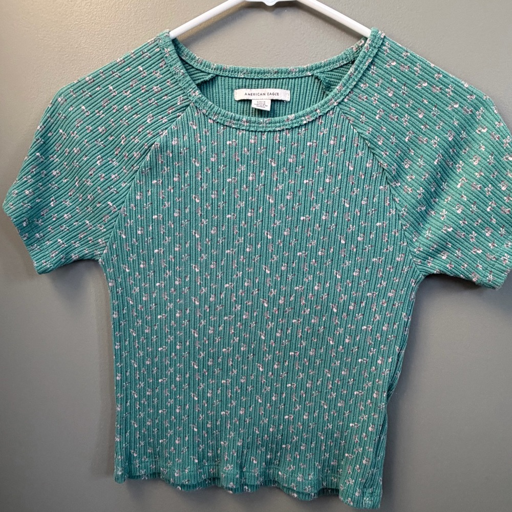 American Eagle Green Ribbed Top crop top sz Small